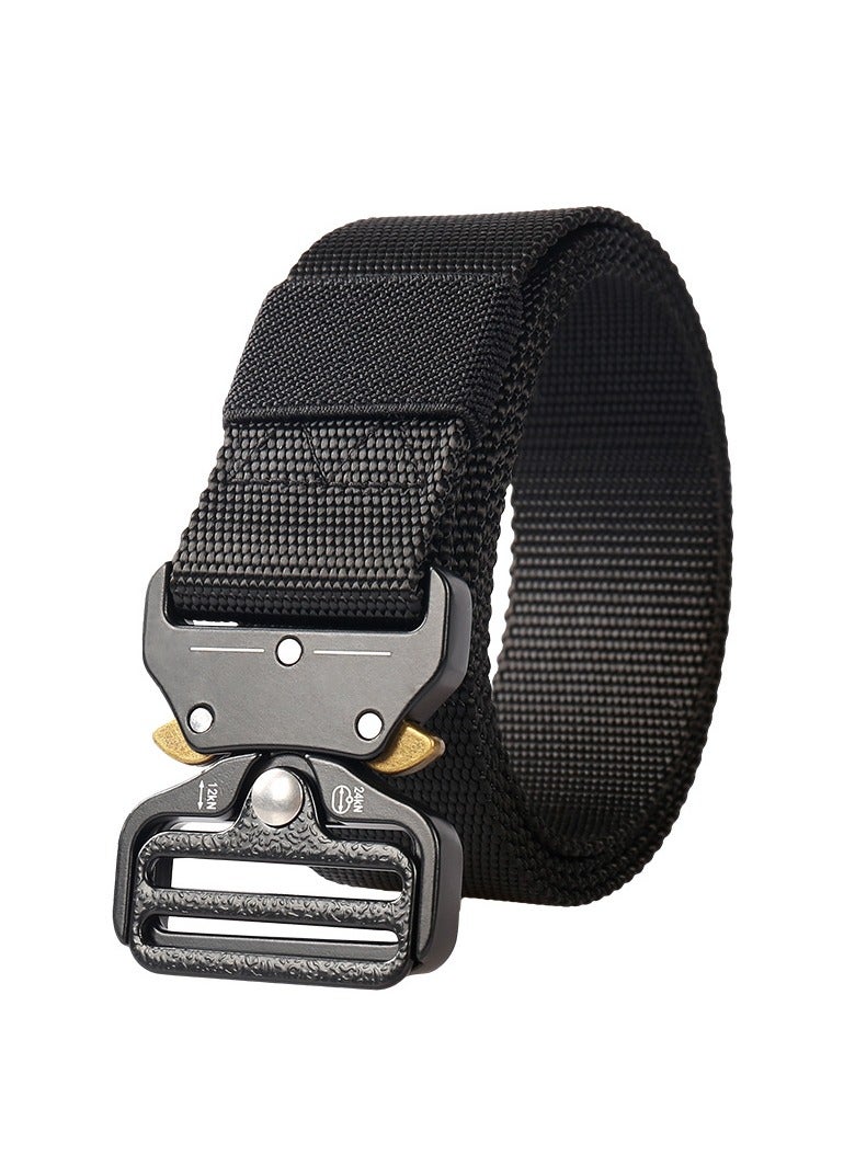 Generic Traing Tactical Belt Military Style Girdle Utility for Men Waistband Nylon Webbing Band with V-Ring Heavy-Duty Quick-Release Zinc Alloy Buckle Elastic Ring Allergy Free - Black  - Image 1