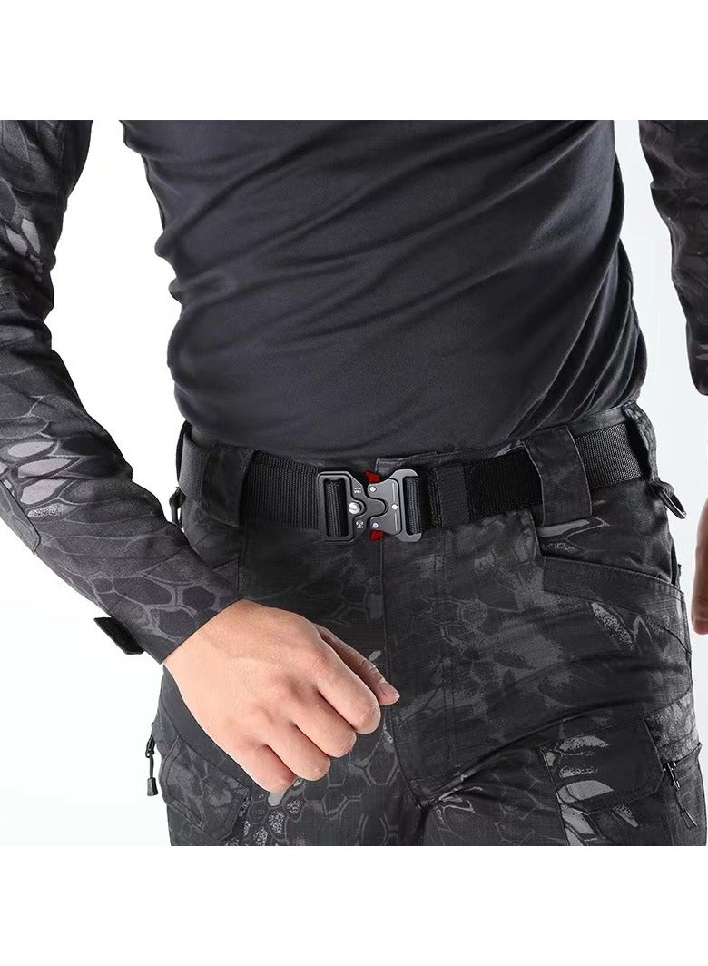 Generic Traing Tactical Belt Military Style Girdle Utility for Men Waistband Nylon Webbing Band with V-Ring Heavy-Duty Quick-Release Zinc Alloy Buckle Elastic Ring Allergy Free - Black  - Image 2