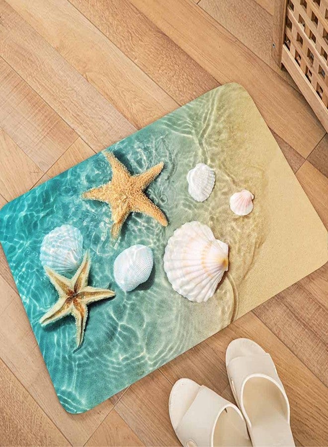 LYFANS Bath Rugs Sponge Foam Absorbent Soft for Bathroom and Kitchen (30 x 17 Inches), Flannel Mat Non Slip Bright 3D Print for Bedside and Living Room (Scallop Starfish) - Image 1