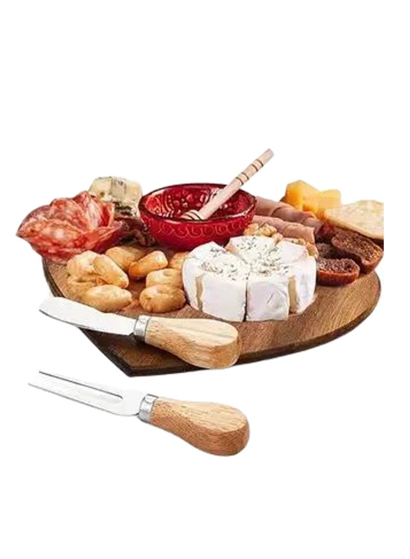 عام لوح تقطيع على شكل قلب متعدّد الاستخدامات للمنزل: خشب صلب يصلح لتقطيع الجبن واللحوم والفواكه، ويُستخدم كصحن تقديم، مع أدوات مرفقة للأطعمة المكمّلة. - Image 1