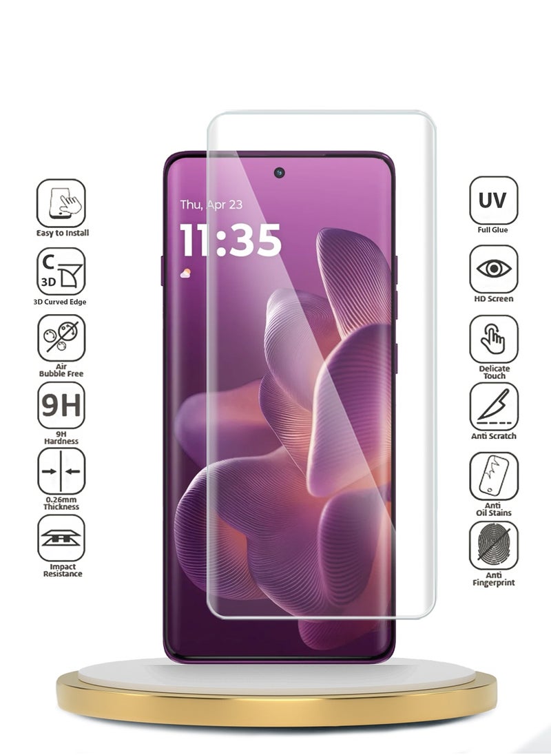 Motorola Edge 60 Pro 5G 2025 Premium Curved Edges UV Full Glue Full Cover Tempered Glass Screen Protector (MSGUCN) - Clear