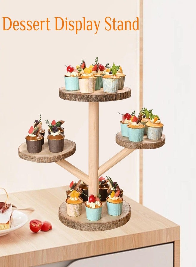 bangminda 4 Tiered Rustic Wood Cupcake Stand, Detachable Cupcake Tower Holder Wood Dessert Display Platter for Birthday Graduation Tea Party Wedding Decoration - Image 4