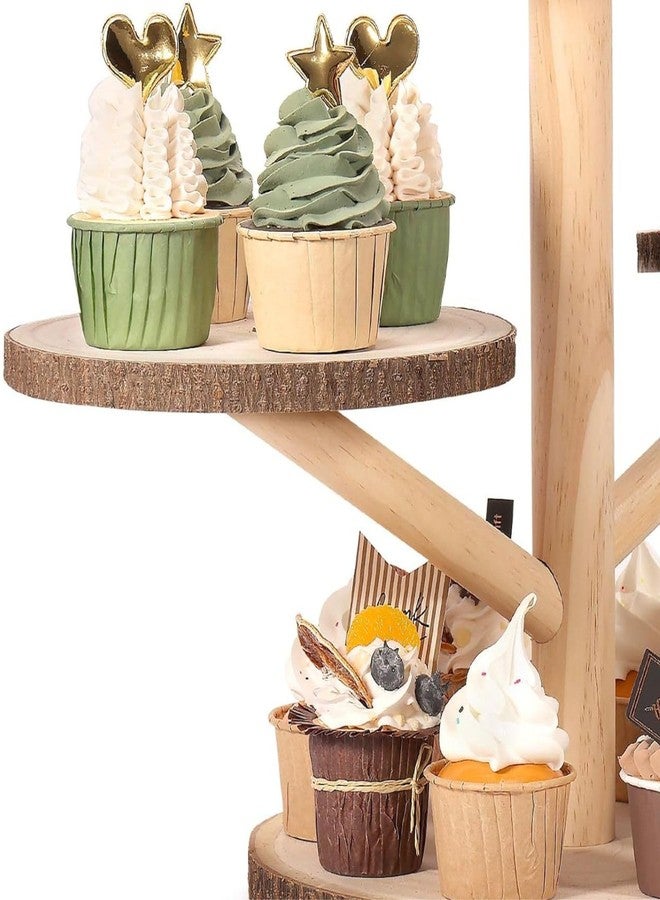 bangminda 4 Tiered Rustic Wood Cupcake Stand, Detachable Cupcake Tower Holder Wood Dessert Display Platter for Birthday Graduation Tea Party Wedding Decoration - Image 3