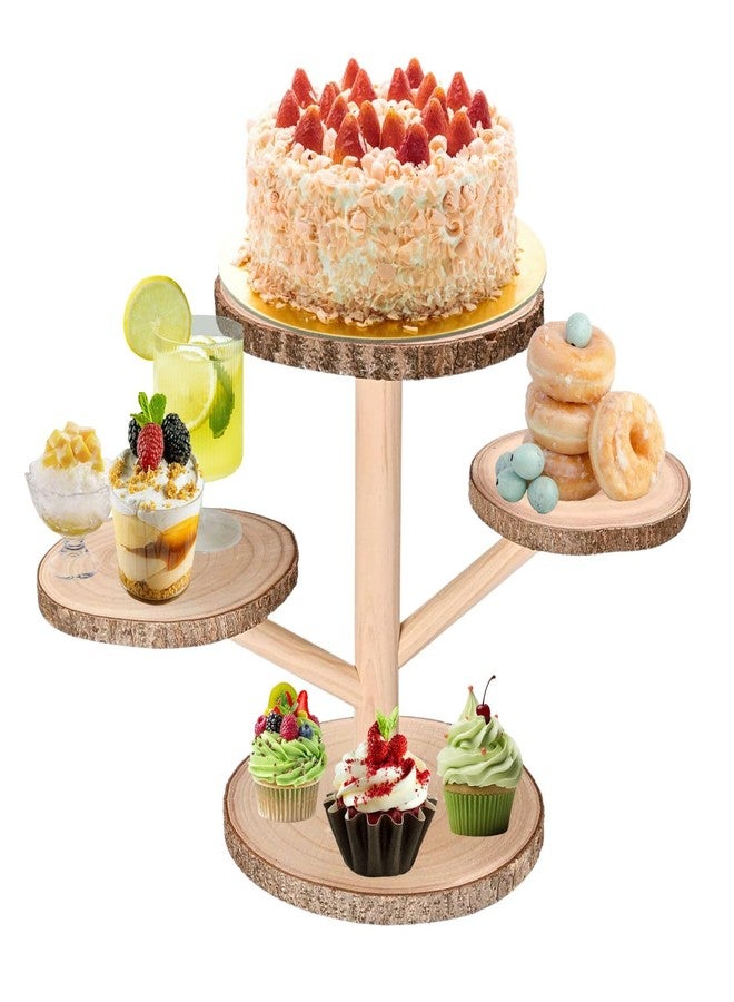 bangminda 4 Tiered Rustic Wood Cupcake Stand, Detachable Cupcake Tower Holder Wood Dessert Display Platter for Birthday Graduation Tea Party Wedding Decoration - Image 1