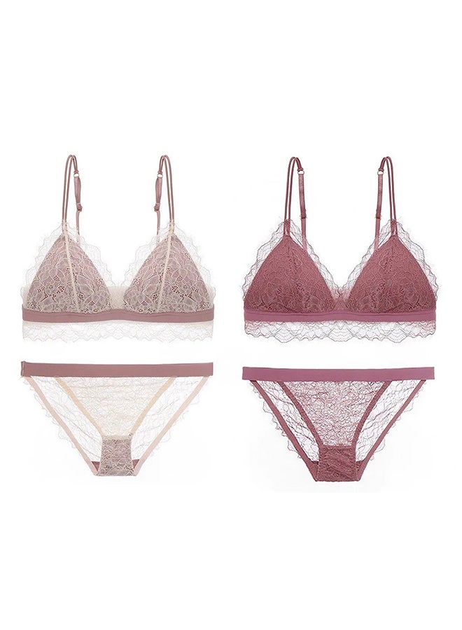 MARGOUN 2 Packs For Women's XL Size Bra and Panty Set Bra Lace Lash Floral Briefs Underwear Triangle Cup Young Girls Underwear Lingerie Bra and Panties Set Multicolour - Image 2