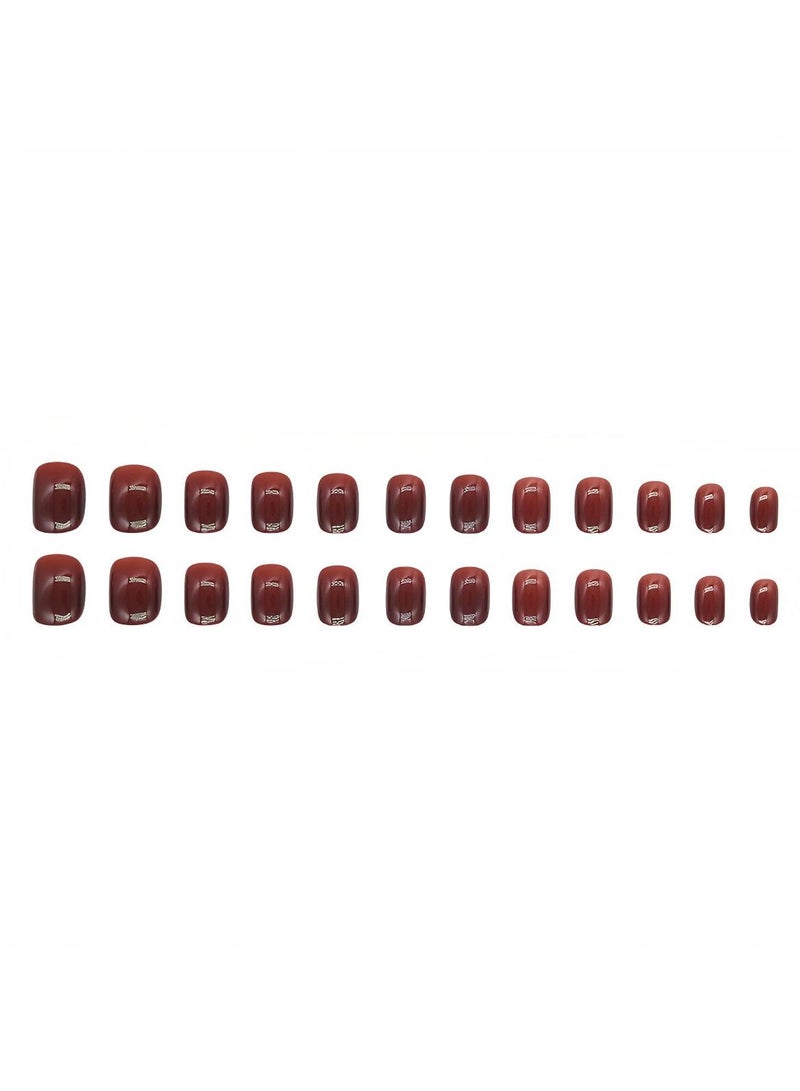 24-Piece Burgundy Fake Nails, Wearable False Nails, Short Style, Versatile, Removable, No Damage to Nails, Finished Nails - Image 4