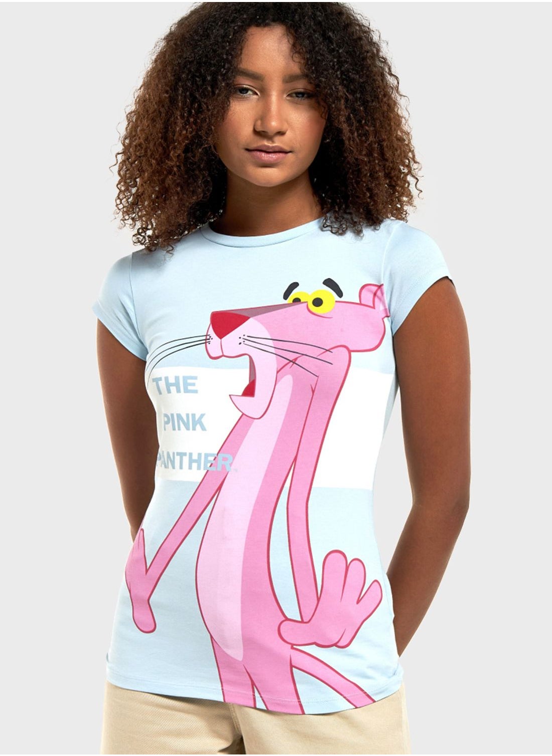 Buy SP Characters Blue Pink Panther Crew Neck T-Shirt for Women in