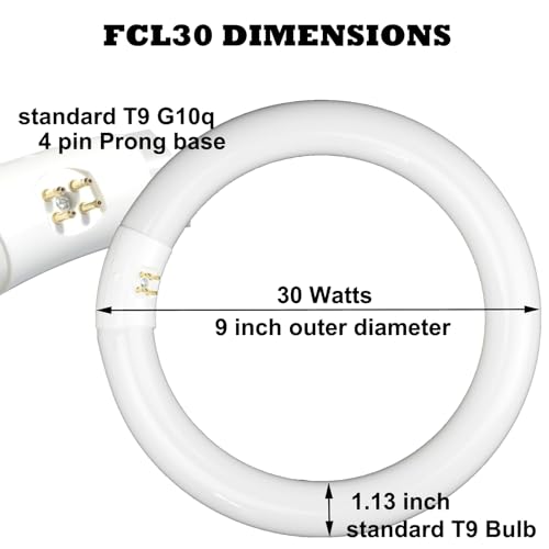 CHKADAWA FC9T9 9 inch Circline Light Bulbs T9 30W, FCL30 Circular Fluorescent Lamp Round 30 Watts Bulb Replacement for Ceiling Fan Fixture, Daylight DL 6500K, G10q 4 Pin Base, 2 Pack - Image 5