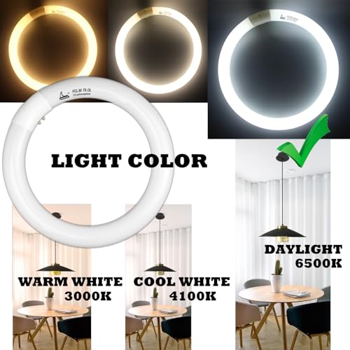 CHKADAWA FC9T9 9 inch Circline Light Bulbs T9 30W, FCL30 Circular Fluorescent Lamp Round 30 Watts Bulb Replacement for Ceiling Fan Fixture, Daylight DL 6500K, G10q 4 Pin Base, 2 Pack - Image 3
