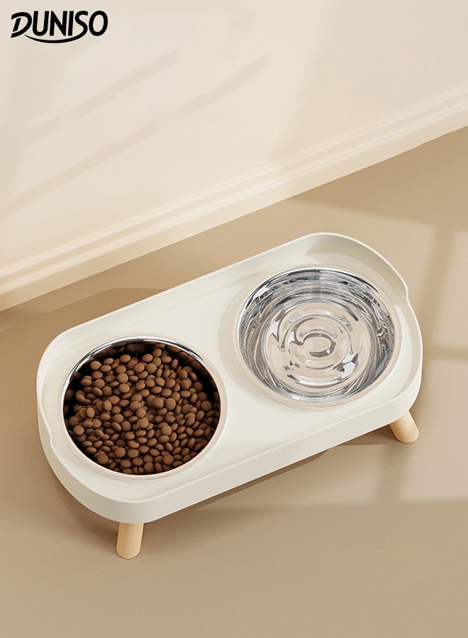 DUNISO Elevated Double Cat Bowls Stainless Steel Cat Feeding Dishes with PP Stand Stand Anti Vomiting Pet Feeding Bowls Non-Slip Protect Pet's Spine Feeding Bowls for Cats and Puppy - Image 1
