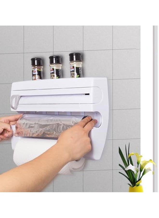 ECVV - 3 Inch 1 Multipurpose Use Kitchen Triple Paper Roll Dispenser And Holder For Kitchen Tissue Paper Roll Aluminum Foil And Plastic Wrapping White - Image 1