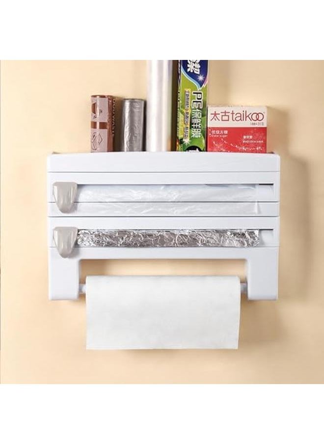 ECVV - 3 Inch 1 Multipurpose Use Kitchen Triple Paper Roll Dispenser And Holder For Kitchen Tissue Paper Roll Aluminum Foil And Plastic Wrapping White - Image 1