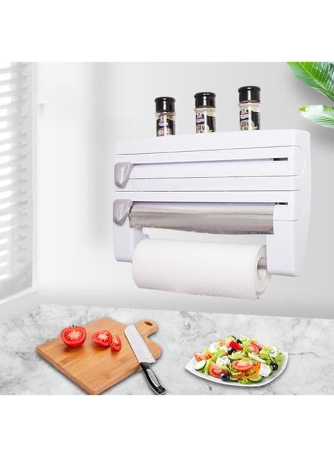 ECVV - 3 Inch 1 Multipurpose Use Kitchen Triple Paper Roll Dispenser And Holder For Kitchen Tissue Paper Roll Aluminum Foil And Plastic Wrapping White - Image 1