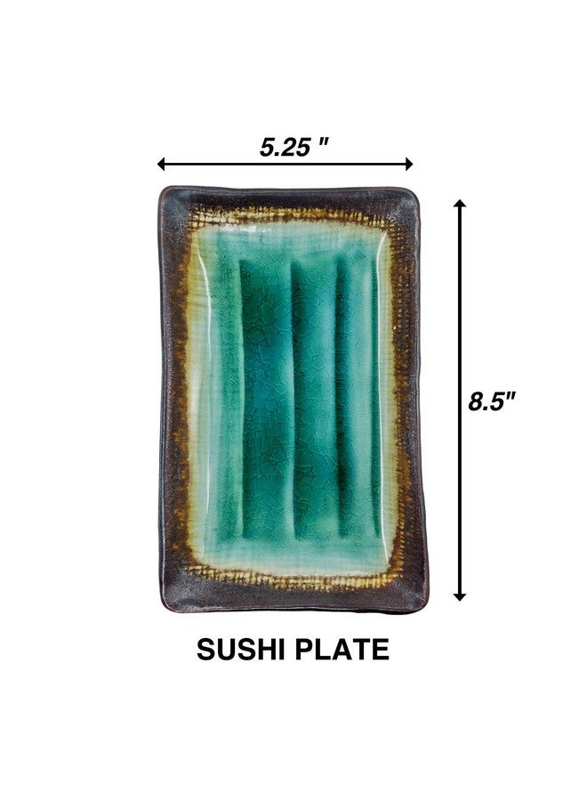 Happy Sales HSST-6CDTQDR 6 PC Japanese Sushi Plate Dinnerware Set Green Ocean, Turquoise - Image 2