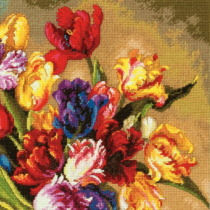 Dimensions Gold Collection Counted Cross Stitch Kit, Parrot Tulips, 14 Count Black Aida, 12'' x 15'' - Image 4