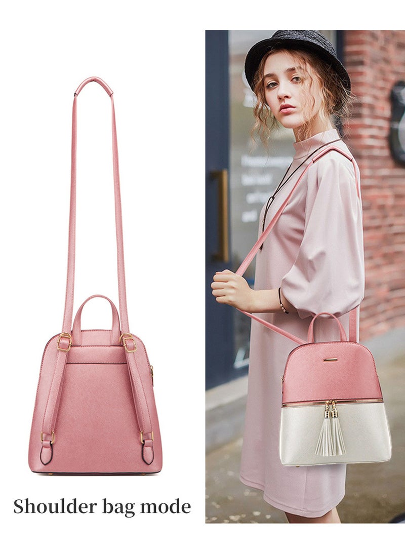 Moovant - 4 Pieces Travel Backpack Set for Women, Women's Bags Set, Fashion Shoulder Bag, Durable PU Leather Crossbody Bag, for Work, Travel, Commuting, Shopping, School, Pink/White - Image 1