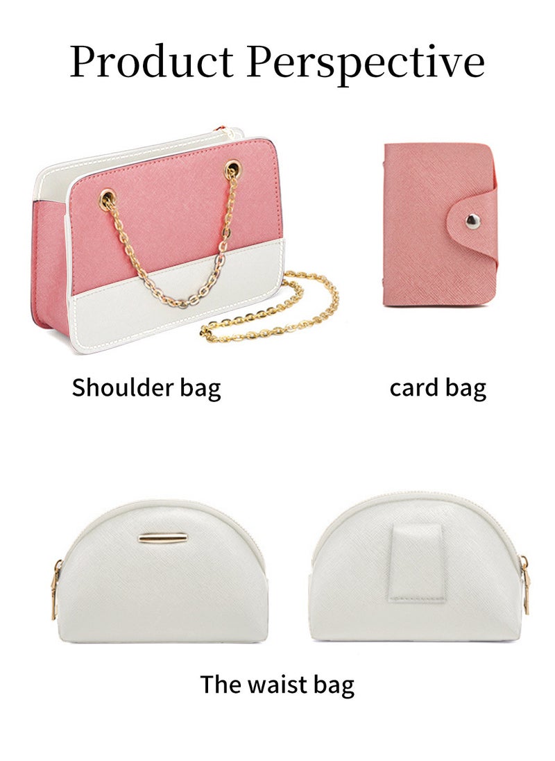 Moovant - 4 Pieces Travel Backpack Set for Women, Women's Bags Set, Fashion Shoulder Bag, Durable PU Leather Crossbody Bag, for Work, Travel, Commuting, Shopping, School, Pink/White - Image 1