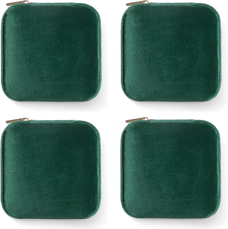 ZPROW Plush Velvet Travel Jewelry Case, Travel Jewelry Organizer, Jewelry Travel Case, Travel Jewelry Box, Small Jewelry Case, Jewelry Travel Box, Earring Organizer with Mirror - Emerald Green 4packs - Image 1