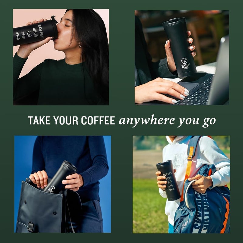 Sleepy Owl Travel Mug | Insulated Coffee Mug with Lid | Spill & Leak Proof | Stainless Steel Tumbler| 6 Hrs Hot & Cold Tea Coffee | 480 ML Sipper Bottle | Suitable for Office and Travelling - Image 5