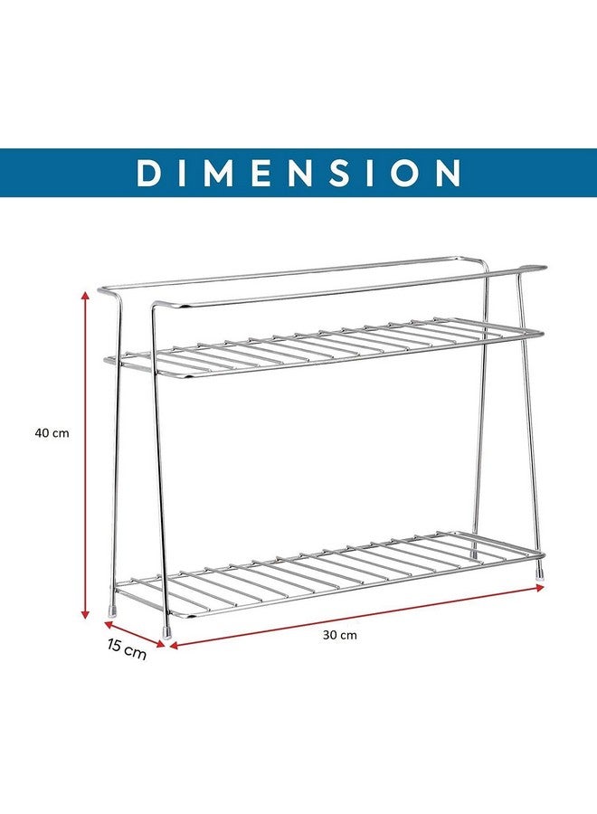 CR18 COLLECTION Stainless Steel Kitchen Rack, Stand, Organizer & Space Saver, 2-Tier Trolley Basket For Boxes Utensils Dishes Plates For Home (Floor Type Self), Countertop, Tabletop, Tiered Shelf - Image 2