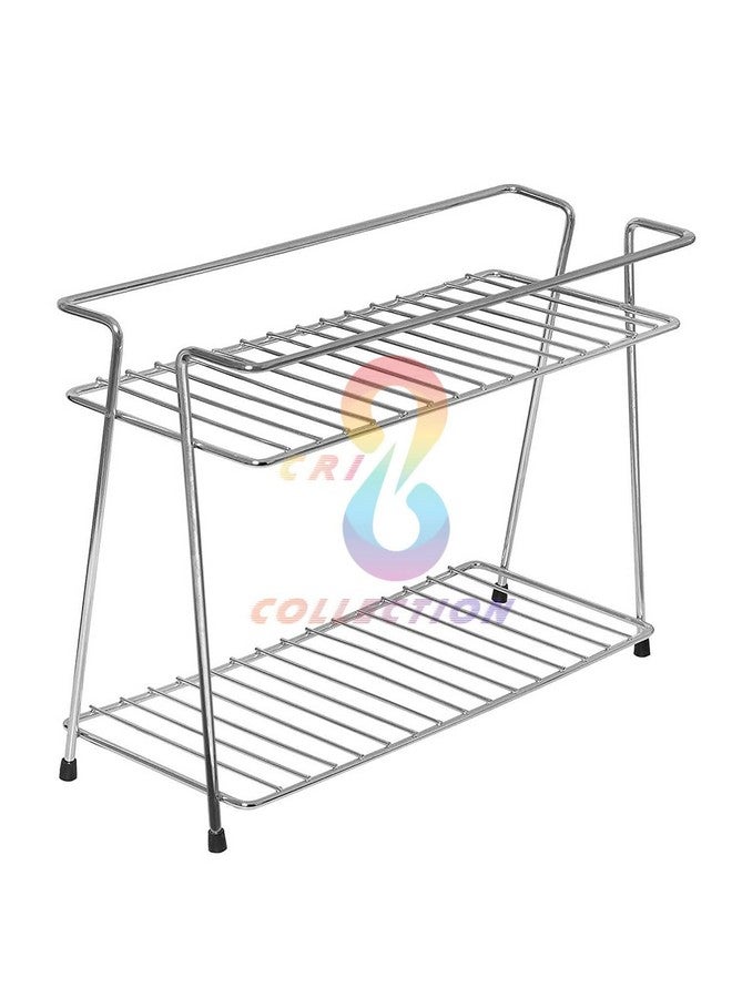 CR18 COLLECTION Stainless Steel Kitchen Rack, Stand, Organizer & Space Saver, 2-Tier Trolley Basket For Boxes Utensils Dishes Plates For Home (Floor Type Self), Countertop, Tabletop, Tiered Shelf - Image 5