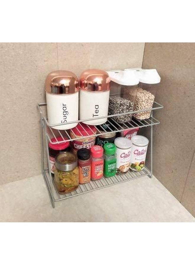 CR18 COLLECTION Stainless Steel Kitchen Rack, Stand, Organizer & Space Saver, 2-Tier Trolley Basket For Boxes Utensils Dishes Plates For Home (Floor Type Self), Countertop, Tabletop, Tiered Shelf - Image 4
