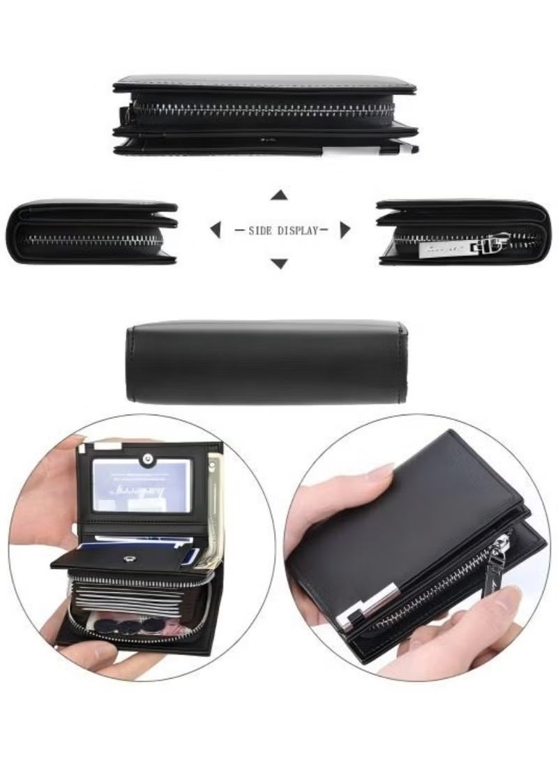 Baellery Wallet for Men Durable Bifold Mens Wallets with Window RFID Blocking Credit Card Holder Wallet with Zipper coin purse and 15 Card Slots, Black, Wallet and Card Holder Dual Function,Small,Rfid Wallet - Image 3