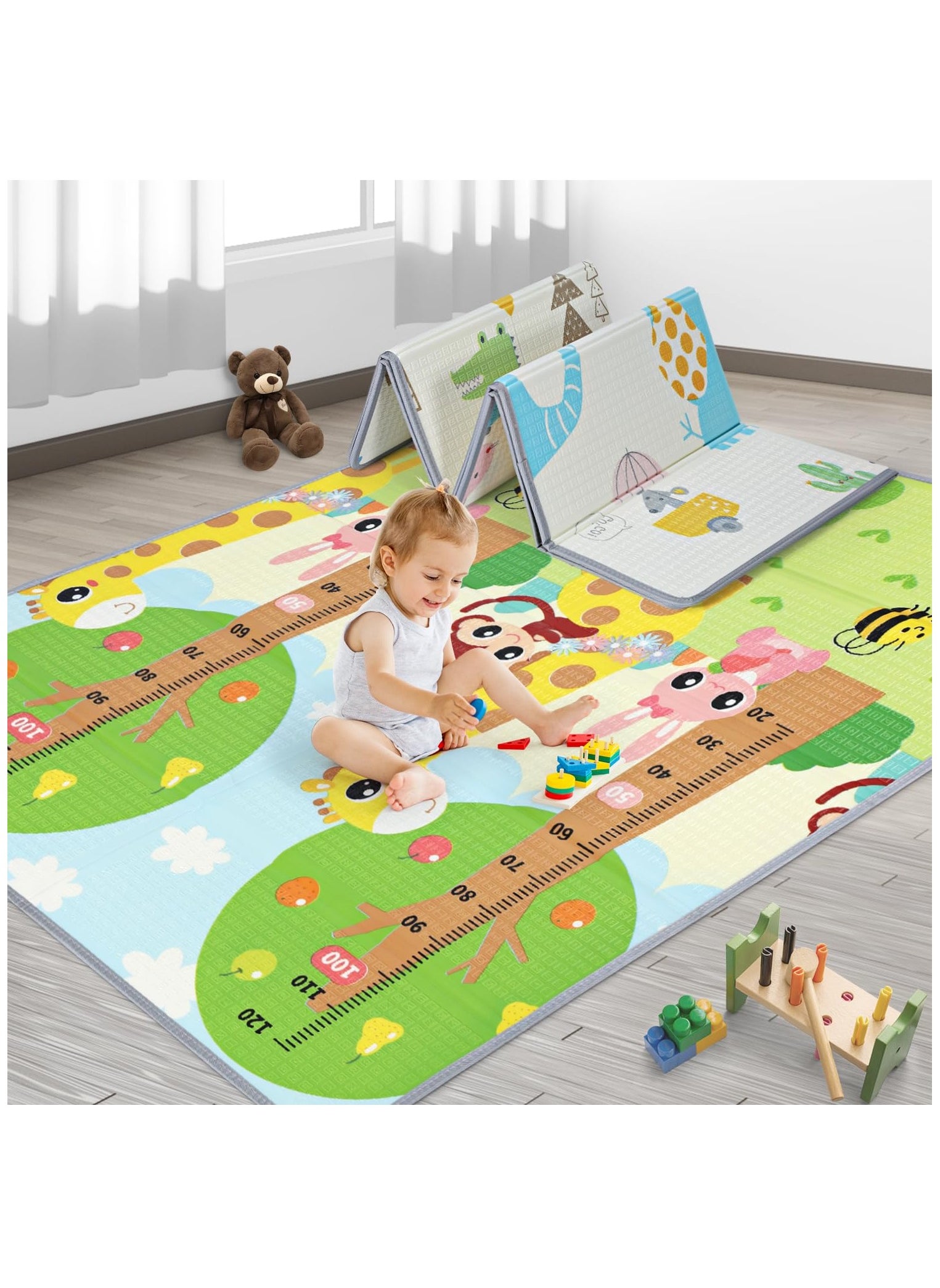 XiuWoo Foldable Water Proof Reversible Large Soft Folding Playmat and Extra Thick Kids Crawling Foam Floor for Babies, Kids 