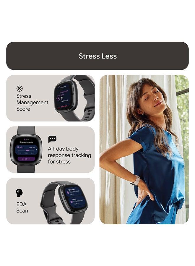 Fitbit Sense 2, Health and Fitness Smartwatch with built-in GPS, advanced health features, up to 6 days battery life - compatible with Android and iOS Graphite / Graphite Aluminium - Image 4