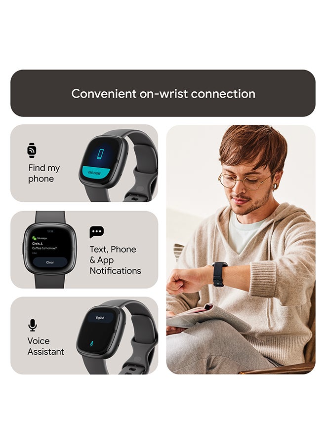 Fitbit Sense 2, Health and Fitness Smartwatch with built-in GPS, advanced health features, up to 6 days battery life - compatible with Android and iOS Graphite / Graphite Aluminium - Image 5