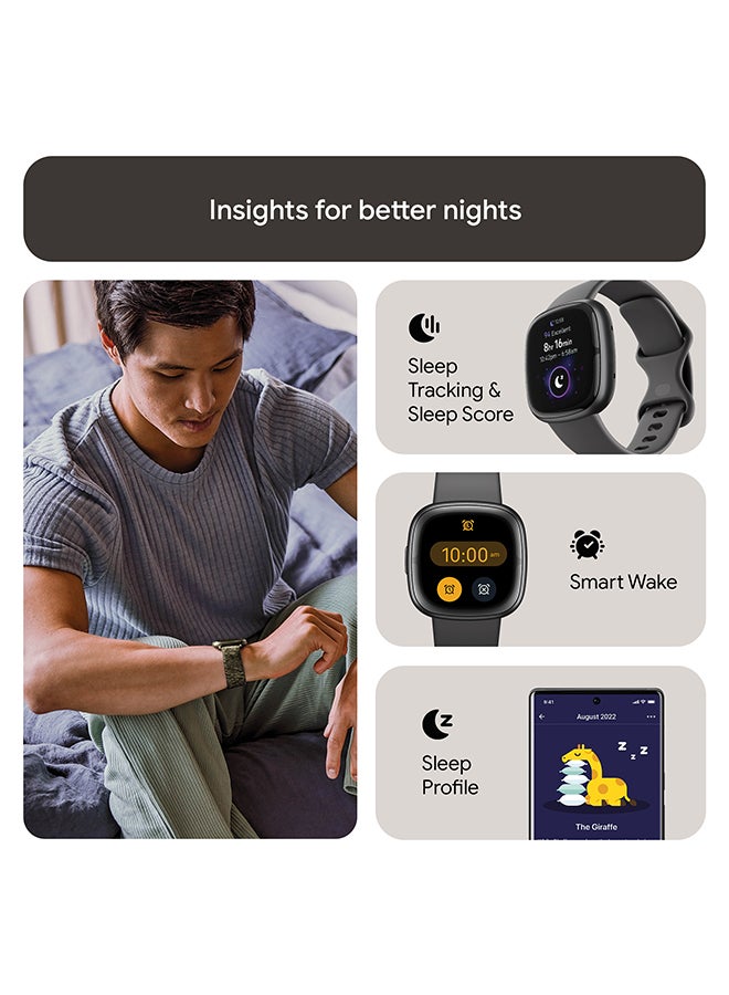 Fitbit Sense 2, Health and Fitness Smartwatch with built-in GPS, advanced health features, up to 6 days battery life - compatible with Android and iOS Graphite / Graphite Aluminium - Image 3