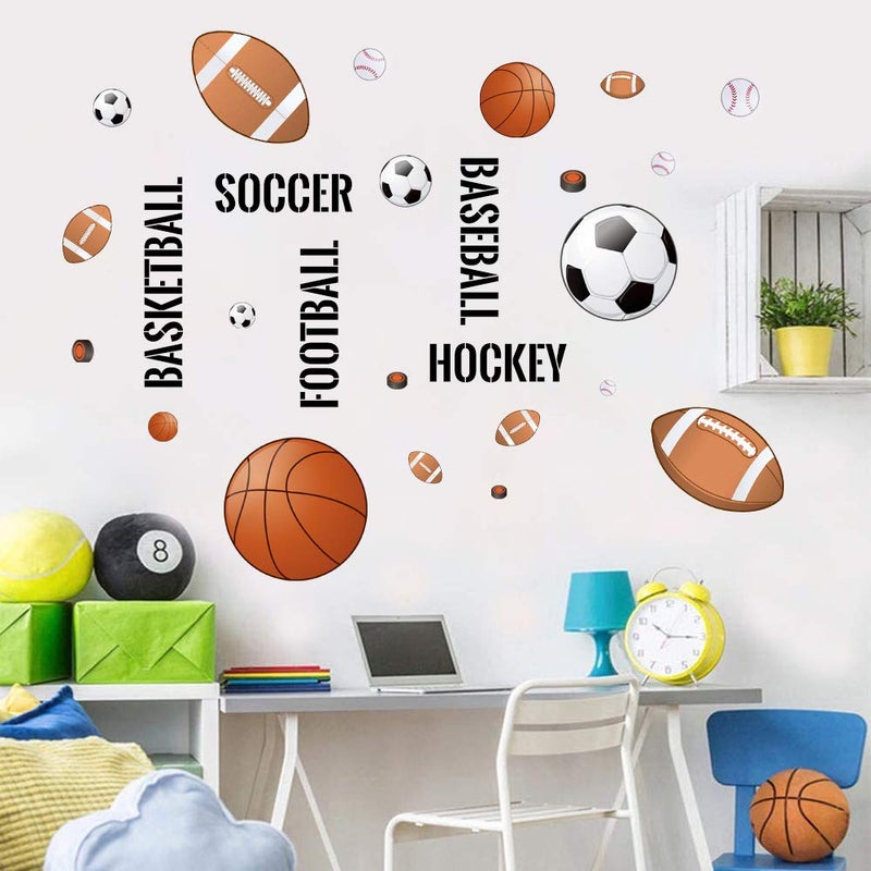 Supzone Sport Balls Wall Stickers Boys Wall Decals Basketball Soccer Baseball Football Hockey Wall Decor Boys Playroom Bedroom Classroom Living Room - Image 5