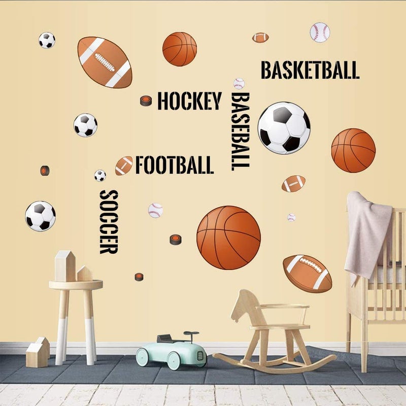 Supzone Sport Balls Wall Stickers Boys Wall Decals Basketball Soccer Baseball Football Hockey Wall Decor Boys Playroom Bedroom Classroom Living Room - Image 3