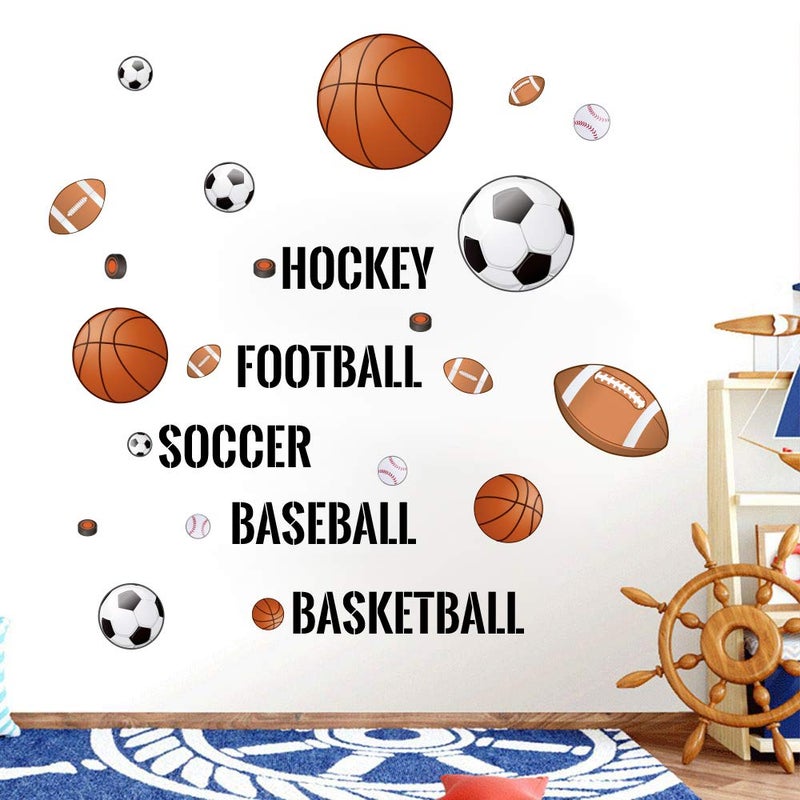 Supzone Sport Balls Wall Stickers Boys Wall Decals Basketball Soccer Baseball Football Hockey Wall Decor Boys Playroom Bedroom Classroom Living Room - Image 4