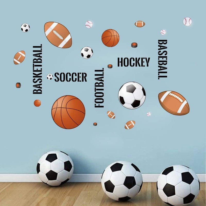 Supzone Sport Balls Wall Stickers Boys Wall Decals Basketball Soccer Baseball Football Hockey Wall Decor Boys Playroom Bedroom Classroom Living Room - Image 2