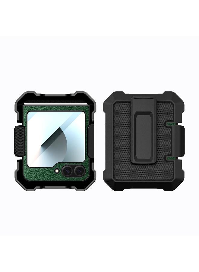 S-TOP Case For Samsung Galaxy Z Flip6 PC Hybrid PU Leather Phone Case with Back Clip Holder - Image 1