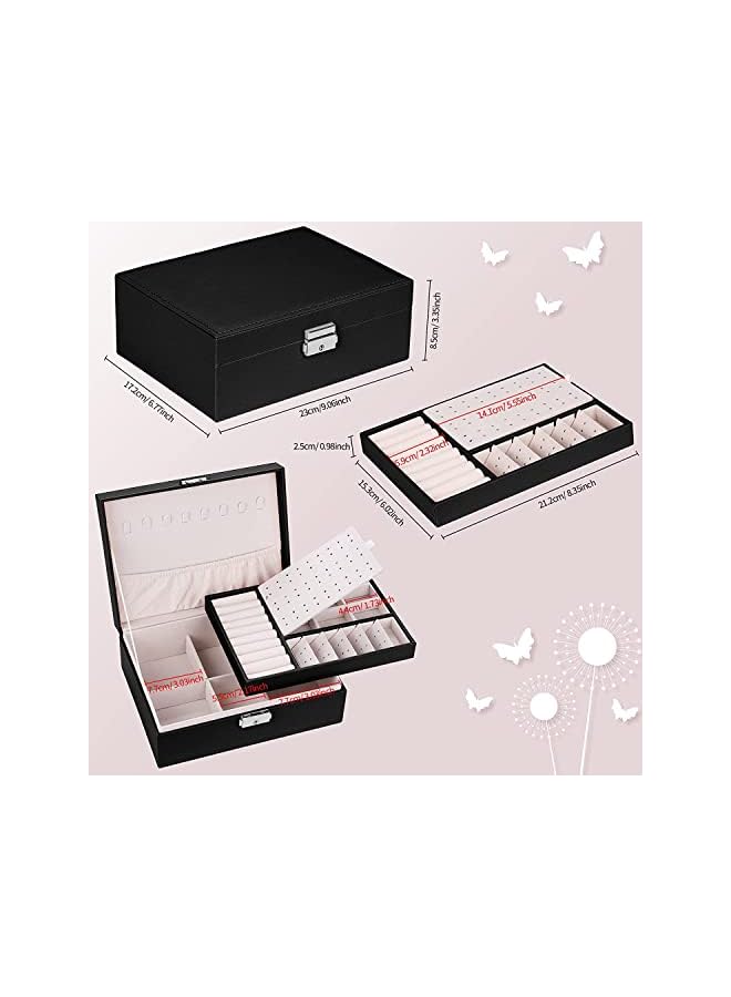 PROMASS Makeup Case Jewelry Box for Women Girls, 2-Layer Lockable PU Leather Jewelry Organizer Storage Case for Necklace Earrings Bracelets Rings (Black) - Image 3