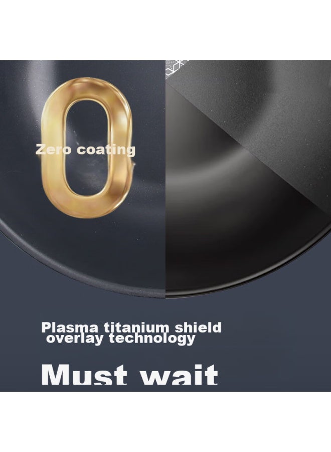 Olofe 0 Coating Non-stick Titanium Wok, Flat Bottom, Low Blue Diamond Antibacterial Ion Titanium Frying Pan, Gas Stove Compatible, 32cm - Image 4