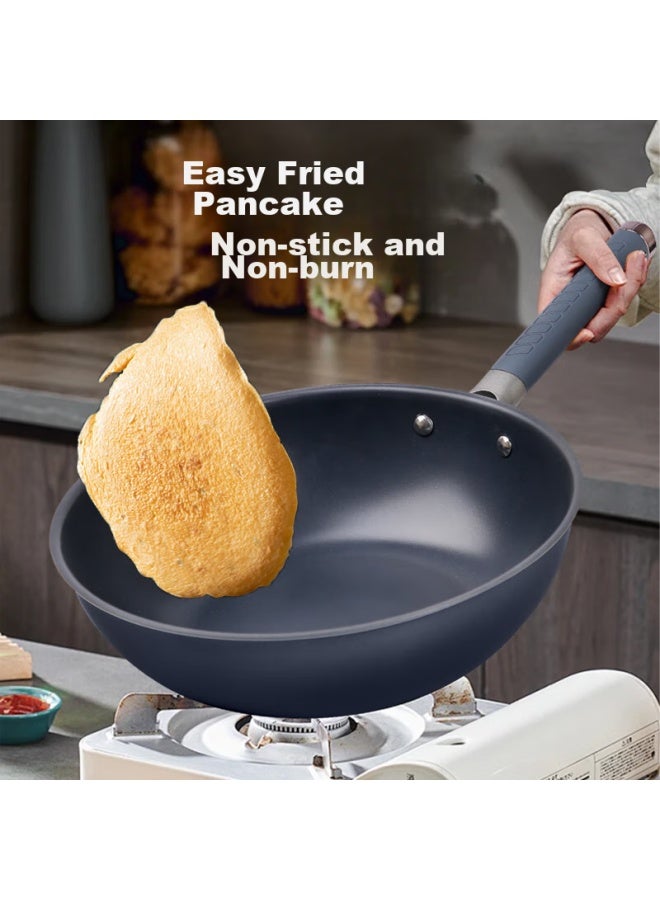 Olofe 0 Coating Non-stick Titanium Wok, Flat Bottom, Low Blue Diamond Antibacterial Ion Titanium Frying Pan, Gas Stove Compatible, 32cm - Image 5