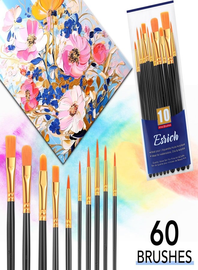 ESRICH Paint Brush Set,6 Packs 60 Pcs Nylon Hair Paint Brushes for Acrylic Painting,Artist Paintbrushes for Acrylic,Oil,Watercolor Painting,Face Nail Art,Paint Brushes for Kids,Black - Image 4