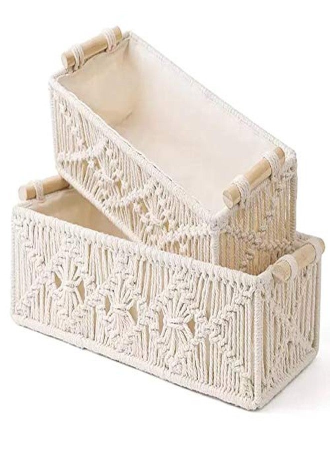 Cottoncube Cotton Macrame Storage Baskets Handmade Woven Boho Decor Countertop Cabinet Organizer for Bedroom, Kitchen, Room Decorations (Beige, Medium, 13x9x4 Inch) - Image 5