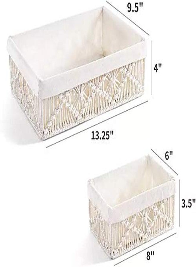 Cottoncube Cotton Macrame Storage Baskets Handmade Woven Boho Decor Countertop Cabinet Organizer for Bedroom, Kitchen, Room Decorations (Beige, Medium, 13x9x4 Inch) - Image 3