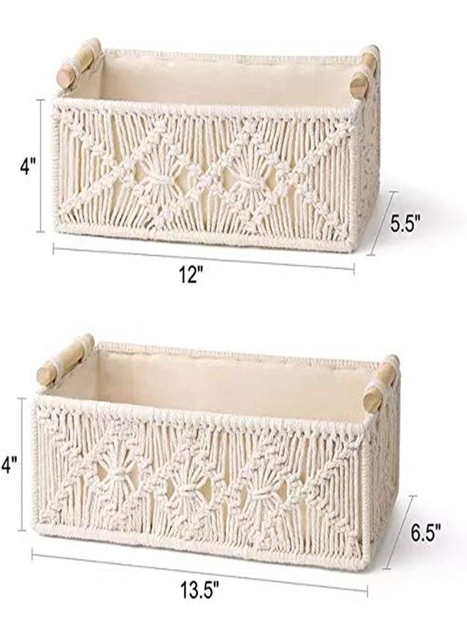 Cottoncube Cotton Macrame Storage Baskets Handmade Woven Boho Decor Countertop Cabinet Organizer for Bedroom, Kitchen, Room Decorations (Beige, Medium, 13x9x4 Inch) - Image 2