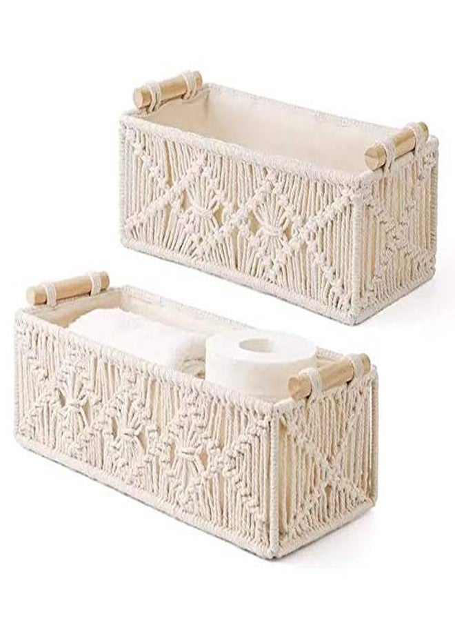 Cottoncube Cotton Macrame Storage Baskets Handmade Woven Boho Decor Countertop Cabinet Organizer for Bedroom, Kitchen, Room Decorations (Beige, Medium, 13x9x4 Inch) - Image 4