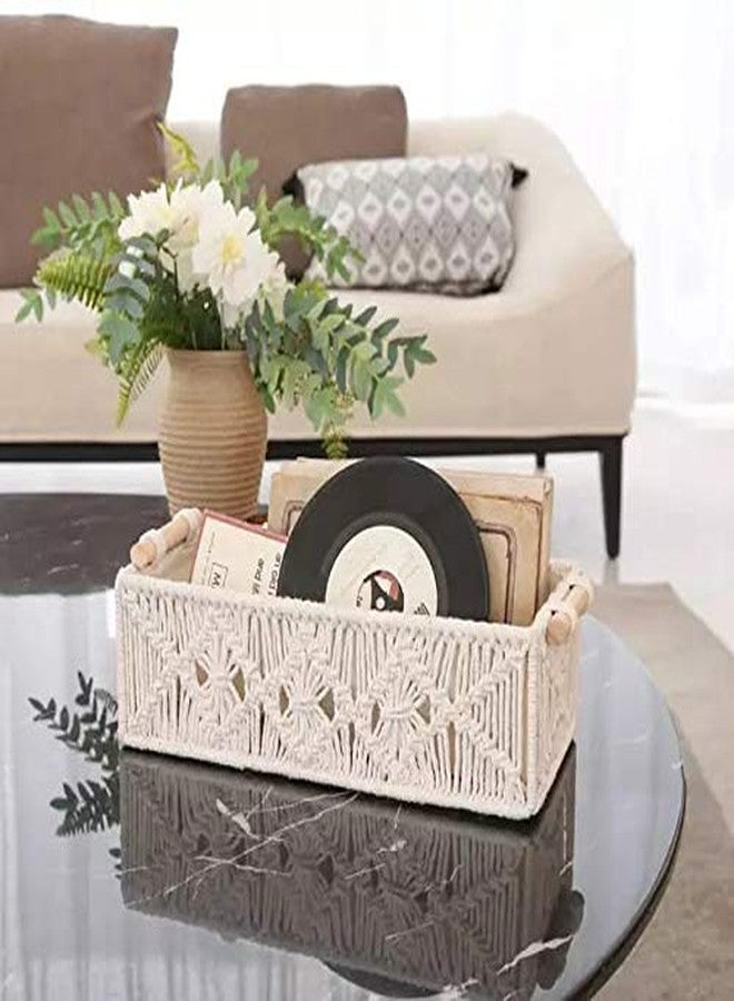 Cottoncube Cotton Macrame Storage Baskets Handmade Woven Boho Decor Countertop Cabinet Organizer for Bedroom, Kitchen, Room Decorations (Beige, Medium, 13x9x4 Inch) - Image 1