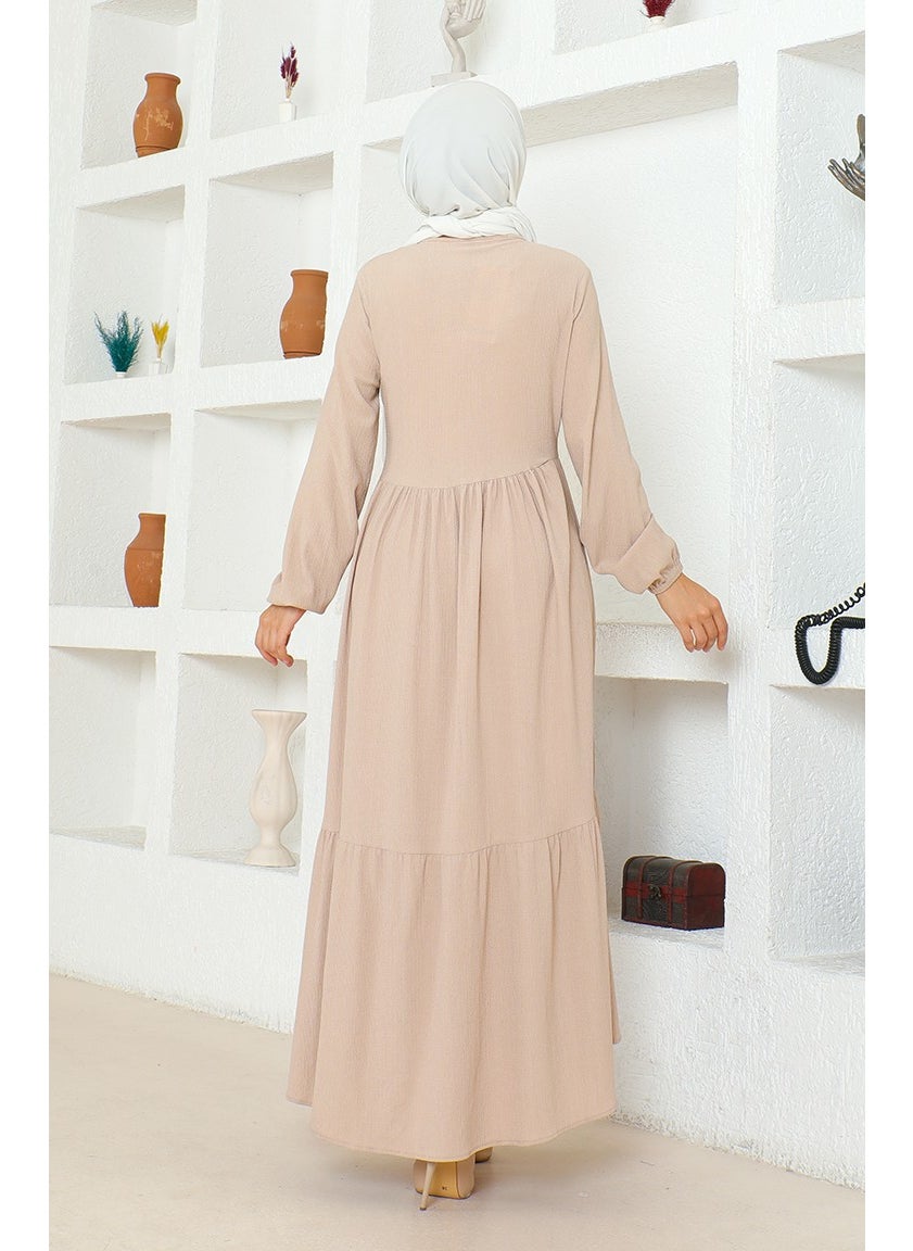 Bürümcük Fabric Shirred Zippered Abaya 1018-02 Mink