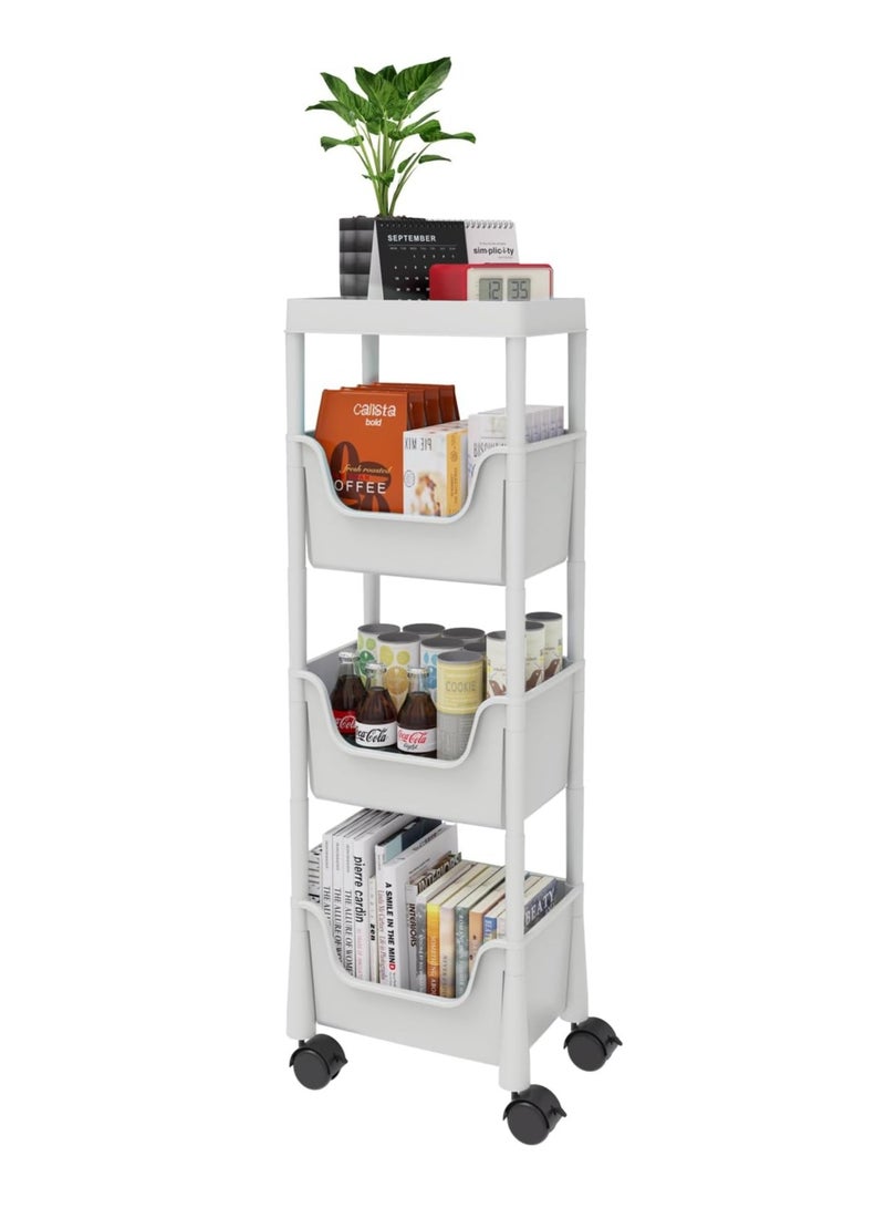 Arabest 4-Tier Plastic Rolling Utility Cart - Multifunctional Storage Cart with Lockable Wheels, Storage Cart Organizer for Bedroom, Living Room, Kitchen, Bathroom, Office, Dark Gray - Image 1