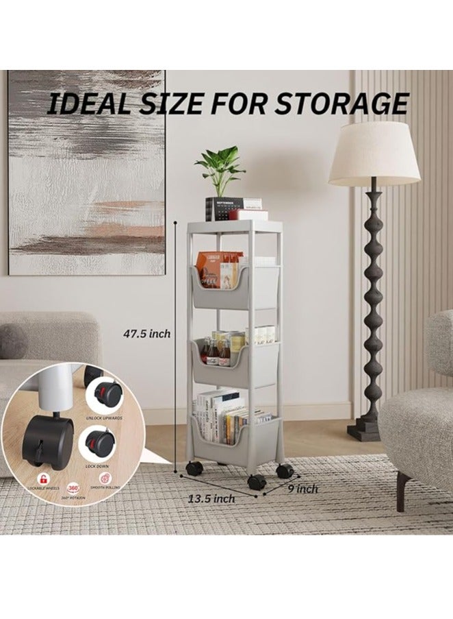 Arabest 4-Tier Plastic Rolling Utility Cart - Multifunctional Storage Cart with Lockable Wheels, Storage Cart Organizer for Bedroom, Living Room, Kitchen, Bathroom, Office, Dark Gray - Image 3