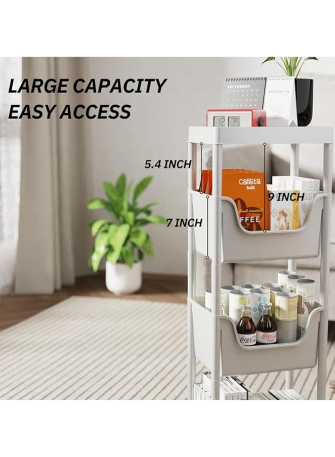 Arabest 4-Tier Plastic Rolling Utility Cart - Multifunctional Storage Cart with Lockable Wheels, Storage Cart Organizer for Bedroom, Living Room, Kitchen, Bathroom, Office, Dark Gray - Image 4