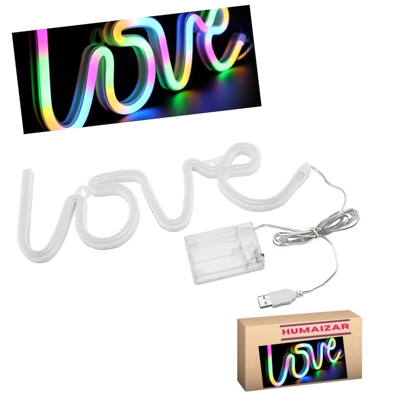 HUMAIZAR LOVE Neon LED Light – USB & Battery Operated | Romantic Decor for Bedroom, Home, Coffee Shop | Rakhi, Diwali & Gift for Her, Lover’s Room Light (MULTI COLOR) - Image 1
